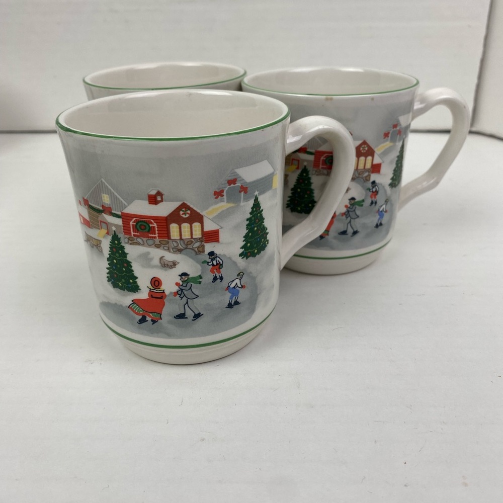 Sanyo Korea Coffee Cup Mug 3900 Silent Night Lot of 3 Christmas Winter Holiday